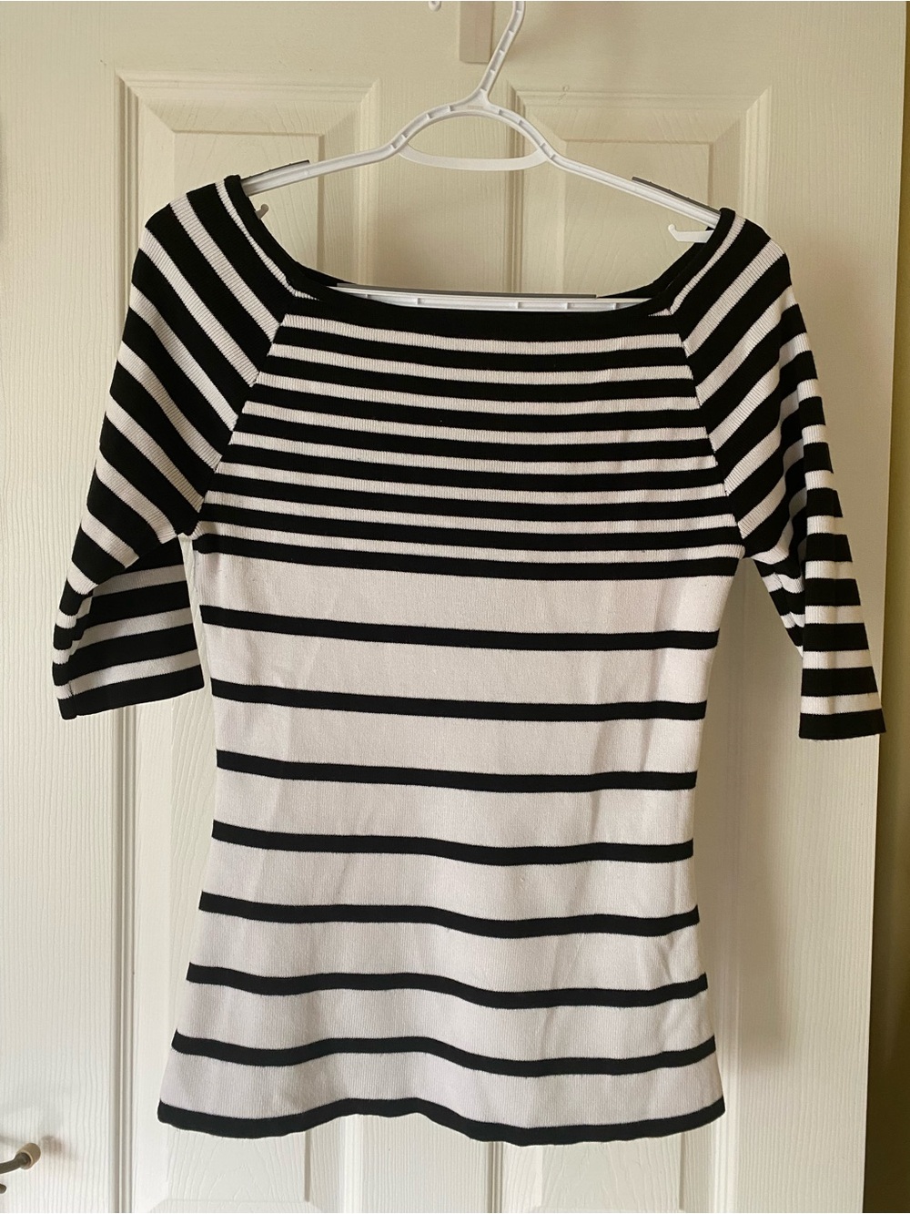 Black and White Striped Boatneck Jersey Top